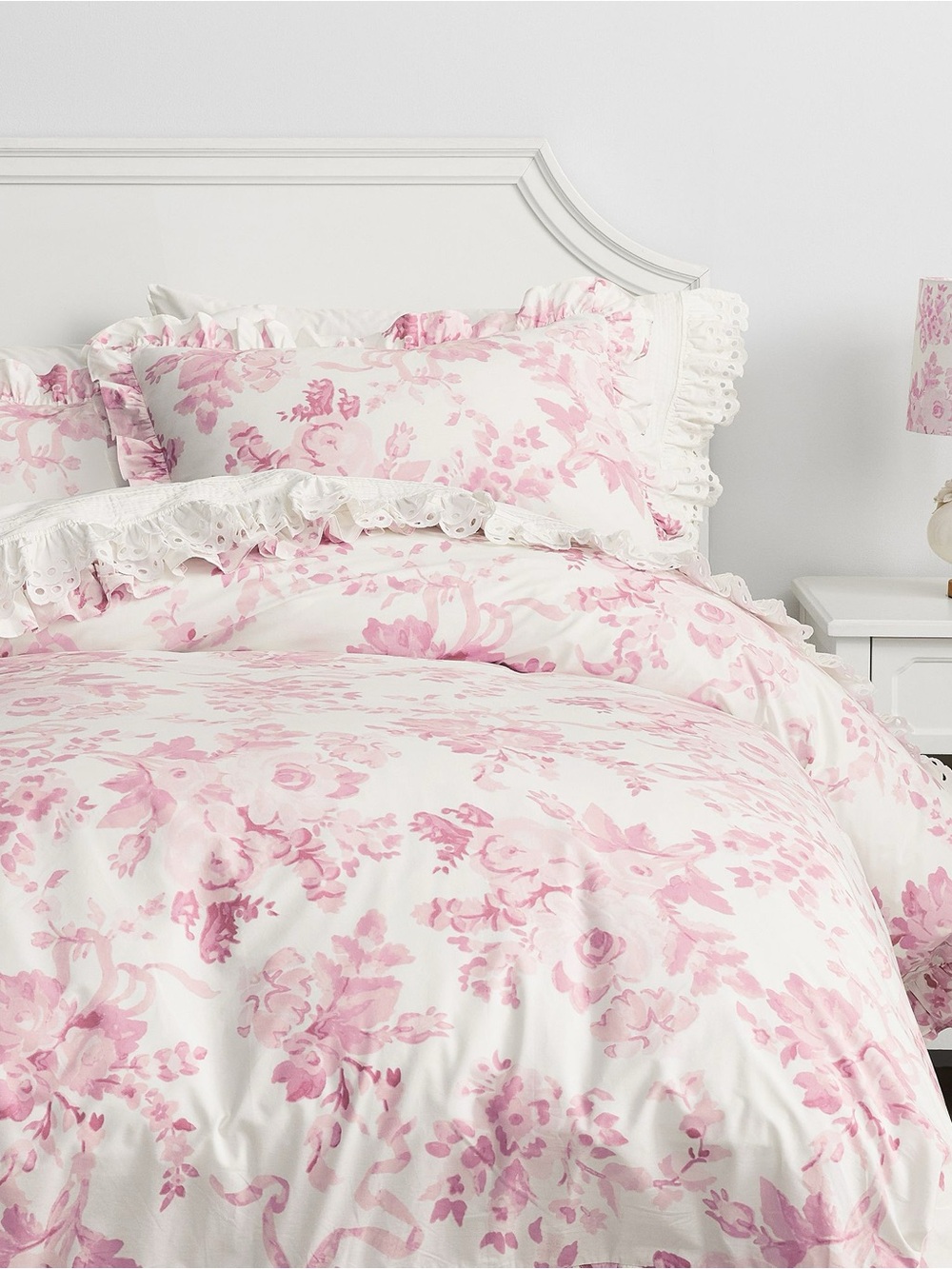 QUEEN - LoveShackFancy Damask Ruffle Duvet Cover - Pink/Ivory